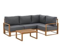 Salon de jardin canapé d'angle SANTA - Aluminium effet bois - 5 personnes - Gris clair