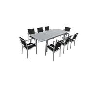 Happy Garden Salon de jardin Capri – Extensible en textilène noir, 8 places, aluminium gris