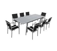 Happy Garden Salon de Jardin Capri Extensible en textilène Noir 8 Places - Aluminium Gris