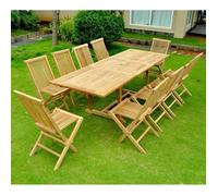 Kajang : Salon De Jardin Teck Massif 10 Personnes - Table Rectangulaire + 10 Chaises