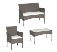 Salon De Jardin Cordoue En Résine Tressée Gris 4 Places - Coussins Crème Gris