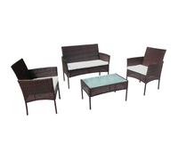 Happy Garden Salon de Jardin CORFOU en résine tressée Marron 4 Places - Coussins Beige