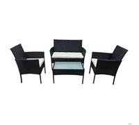 Salon De Jardin Corfou En Résine Tressée Noire 4 Places - Coussins Beige Noir