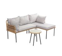 Salon De Jardin D'angle 3 Places Effet Rotin Lecce Marron