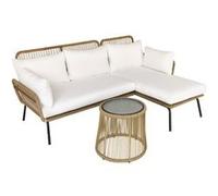 Outsunny Salon de Jardin extérieur d'angle moduable 4 Places en résine tressée canapé de Jardin extérieur avec Table Basse Coussins Grand Confort Inclus crème