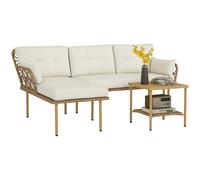 Outsunny Salon de Jardin Exterieur 4 Personnes 3 pièces avec 1 Table Basse Coussins Grand Confort Inclus résine tressée crème