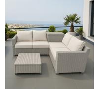 Salon De Jardin D'angle 4 Places En Résine Tressée Avec Coffre De Rang Gris