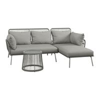 Salon De Jardin D'angle 4 Places Style Colonial Résine Tressée Gris Gris