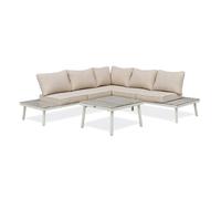 Salon de jardin d'angle 5 pl en alu et alu aspect boisé