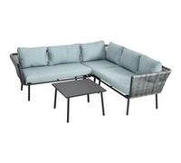 Outsunny Salon de jardin d'angle 4 pièces avec 2 canapé d'angle 2 places + 1 canapé d'angle 1 place + table basse coussins gris