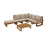 Salon de jardin d'angle 6-8 places en bois massif avec coussins déhoussables taupe SALSA