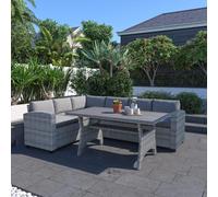Salon De Jardin D'angle 6 Places En Résine Tressée Grise Avec Table Gris
