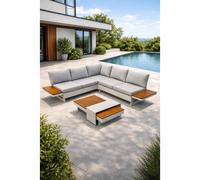 Salon de jardin d'angle 6 places - Gris clair - MINERA