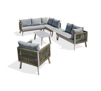 DCB Garden – Salon de jardin d'angle 7 places en aluminium et corde