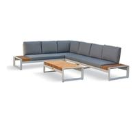 DCB Garden – Salon de jardin d'angle Valencia – 6 places – Teck et aluminium – Blanc