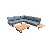 Salon de jardin d'angle bois d'acacia et aluminium 5 places gris - Acalia