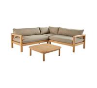 Salon de jardin d'angle en acacia 5 places beige BURGOS. table carrée