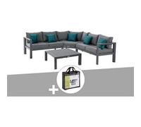 Salon de jardin d'angle en aluminium gris Graphite Evasion avec housse de protection - 5 places - Hespéride Gris G