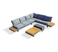 Salon de jardin d'angle - Gris anthracite - Bois d'acacia / aluminium - 6 places - Vanuatu