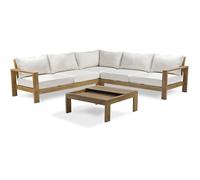 Salon de jardin d'angle - Marron - Aluminium effet bois - 5 places - Majorque