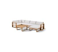 Salon de jardin d'angle modulable - Bois d'acacia - 7 personnes - LEVATA XL - Blanc cassé + Housse