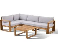 Salon de jardin d'angle modulable LEVATA CLASSIQUE - Bois d'acacia- 5 personnes - Gris