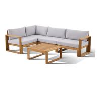 BOCARNEA Salon de Jardin d'angle modulable - Bois d'acacia - 5 Personnes - LEVATA - Gris