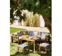 Salon de jardin d'angle modulable LEVATA DINING - Bois d'acacia- 7 personnes - Gris de lin + Housse incluse