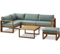 Salon de jardin d'angle modulable LEVATA OTTOMAN - Bois d'acacia- 6 personnes - Bleu vert + Housse incluse