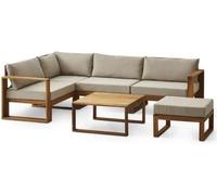 Salon de jardin d'angle modulable LEVATA OTTOMAN - Bois d'acacia- 6 personnes - Gris de lin + Housse incluse