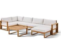 Salon de jardin d'angle modulable LEVATA XL - Bois d'acacia- 8 personnes - Blanc cassé + Housse incluse