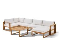 BOCARNEA Salon de Jardin d'angle modulable - Bois d'acacia - 7 Personnes - LEVATA XL - Blanc cassé + Housse