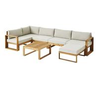 Bocarnea Salon De Jardin Levata En Bois Dacacia Fsc - 6 Personnes Avec Ottoman - Coussins Gris Et Deux Tons + Housse Incluse Gris
