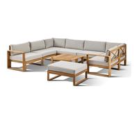 Salon de jardin d'angle modulable LEVATA XXL - Bois d'acacia FSC - 9 personnes - Gris de lin + Housse incluse