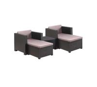 Salon de Jardin de 4 places en résine tressée anthracite (2 fauteuils + 2 poufs + table basse)