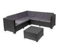 Salon de Jardin de 5 places en résine tressée coloris anthracite( 2 canapés + table basse)
