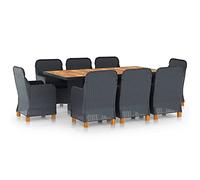 Salon de jardin de 9 pièces en polyrotin gris foncé avec 8 chaises, table, coussins confortables, facile d'entretien, pour terrasse, balcon, jardin