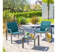 Salon de jardin duo ELYN Bleu canard Graphite 2 places - Aluminium, Texaline Hespéride
