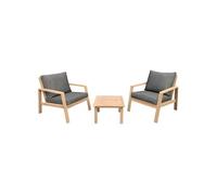 Happy Garden Salon de jardin Gili en acacia 2 places fauteuils et table basse coussins gris