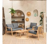 Happy Garden - Salon de jardin Gili en acacia 4 places avec coussins gris