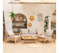 Happy Garden - Salon de jardin Gili en acacia 4 places avec coussins sable