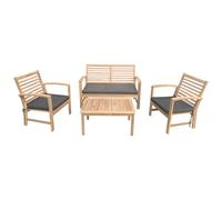 Happy Garden – Salon de jardin Goa – Ensemble en acacia, coussins gris – 4 places