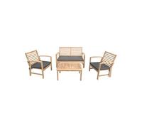 Salon de Jardin Goa en Acacia avec Coussins Gris. Ensemble canapé, fauteuils et Table Basse d'extérieur pour 4 Personnes