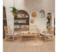 Happy Garden Salon de jardin Goa - ensemble 4 places en acacia avec coussins sable