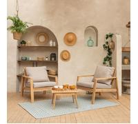 Happy Garden Salon de jardin Gili 2 places en acacia - Coussins sable beige