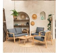 Happy Garden - Salon de jardin Gili en acacia 4 places avec coussins gris