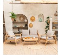 Happy Garden - Salon de jardin Gili en acacia 4 places avec coussins sable