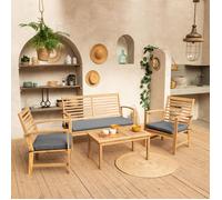 Happy Garden – Salon de jardin Goa – Ensemble en acacia, coussins gris – 4 places
