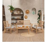 Happy Garden Salon de jardin Goa - ensemble 4 places en acacia avec coussins sable