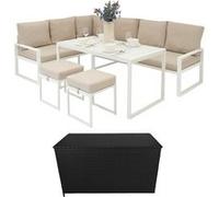 Salon de Jardin en Aluminium Blanc & Coffre de Rangement 582 L en Rotin Noir